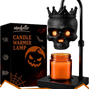 Skull Candle Warmer Lamp with Timer & Dimmer, Black Gothic Electric Candle Wax Warmer for Jar Candles, Adjustable Height, Auto Shut Off, 2 Bulbs Included, Halloween Spooky Decor (Crown Skull)
