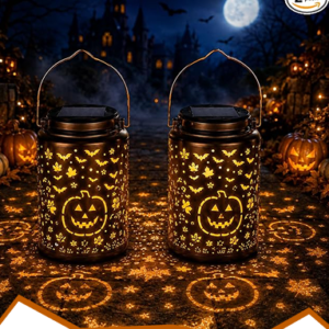 Halloween Solar Pumpkin Lanterns 2 Pack, Shadow Projection Outdoor Decor